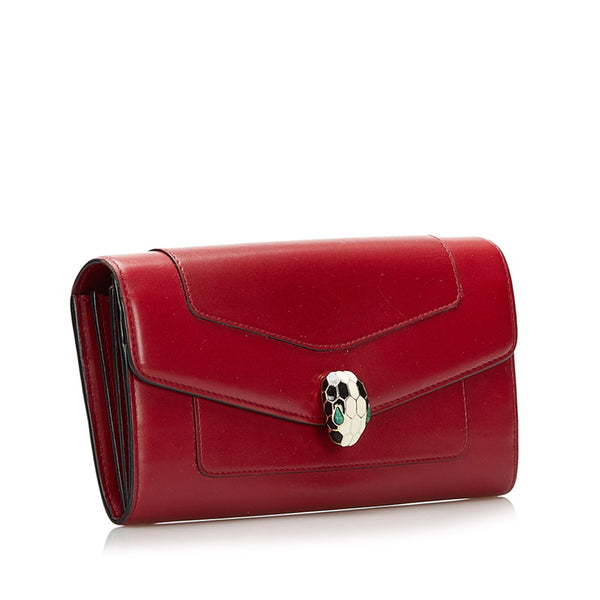 ブルガリ セルペンティ 長財布 ロングウォレット 281295 レッド レザー レディース BVLGARI 【中古】