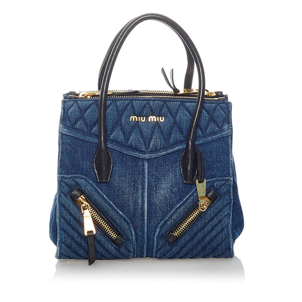 ミュウミュウ バイカー ハンドバッグ ショルダーバッグ 2WAY RN1032 ブルー デニム レザー レディース MIUMIU 【中古】