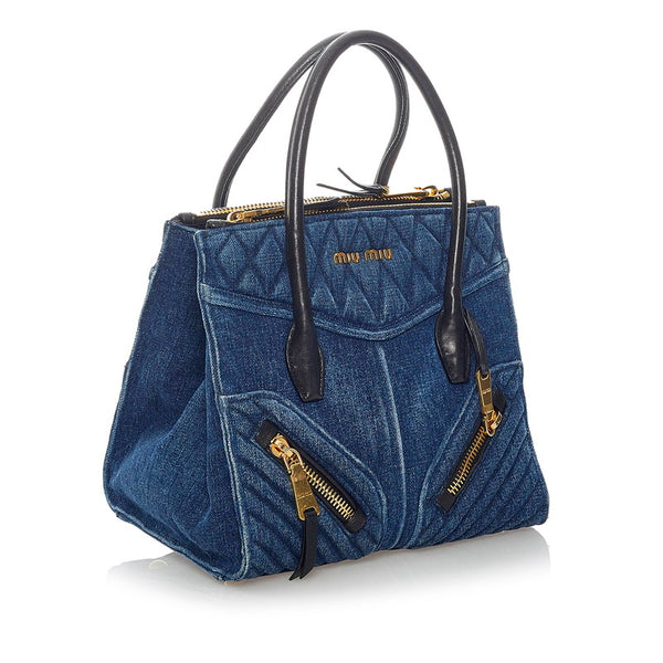 ミュウミュウ バイカー ハンドバッグ ショルダーバッグ 2WAY RN1032 ブルー デニム レザー レディース MIUMIU 【中古】