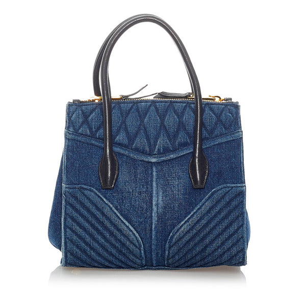 ミュウミュウ バイカー ハンドバッグ ショルダーバッグ 2WAY RN1032 ブルー デニム レザー レディース MIUMIU 【中古】
