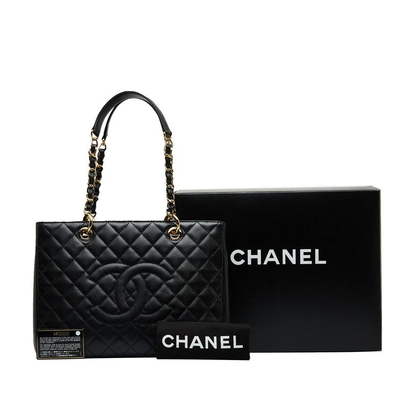 シャネル ココマーク チェーン トートバッグ ブラック キャビアスキン レディース CHANEL 【中古】