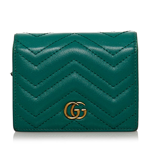グッチ GGマーモント 二つ折り財布 443125 グリーン レザー レディース GUCCI 【中古】