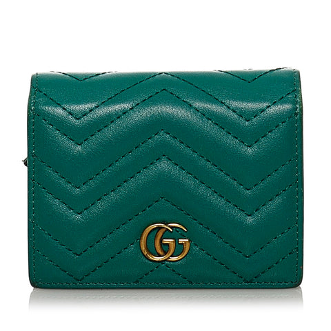 グッチ GGマーモント 二つ折り財布 443125 グリーン レザー レディース GUCCI 【中古】