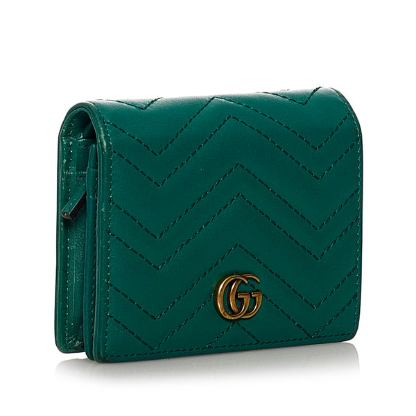 グッチ GGマーモント 二つ折り財布 443125 グリーン レザー レディース GUCCI 【中古】