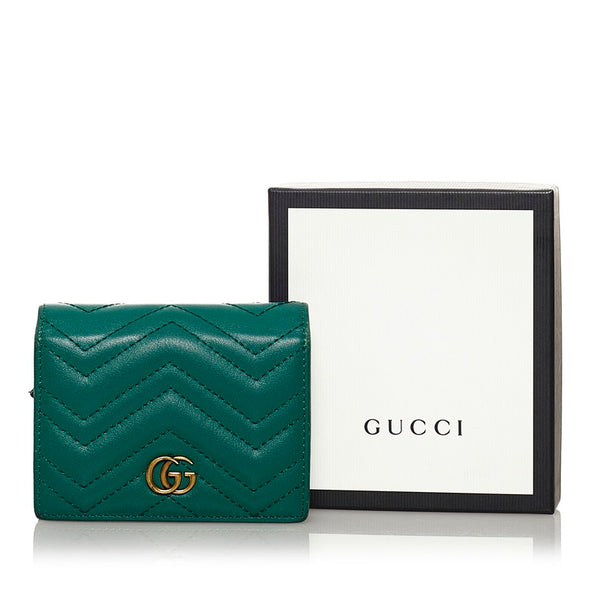 グッチ GGマーモント 二つ折り財布 443125 グリーン レザー レディース GUCCI 【中古】