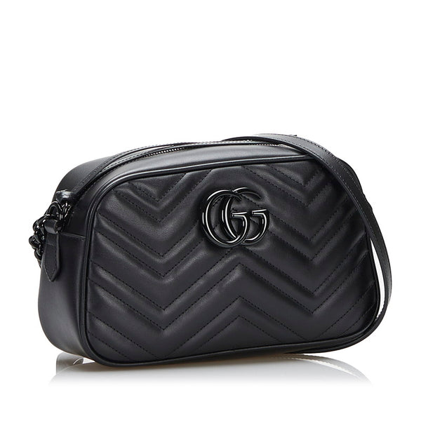 グッチ GGマーモント スモール チェーン ショルダーバッグ 447632 ブラック レザー レディース GUCCI 【中古】