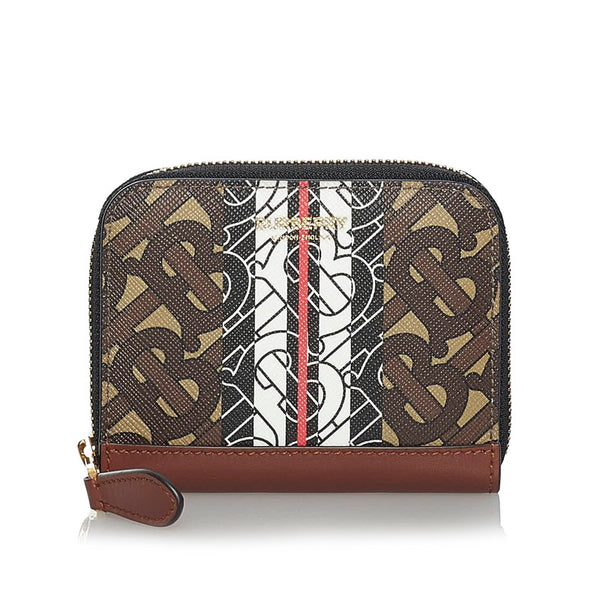 バーバリー TB モノグラム コインケース カードケース コンパクトウォレット ブラウン PVC レザー レディース BURBERRY 【中古】