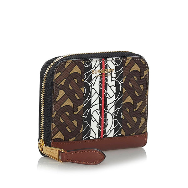 バーバリー TB モノグラム コインケース カードケース コンパクトウォレット ブラウン PVC レザー レディース BURBERRY 【中古】