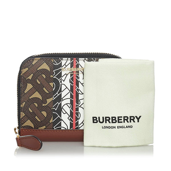 バーバリー TB モノグラム コインケース カードケース コンパクトウォレット ブラウン PVC レザー レディース BURBERRY 【中古】