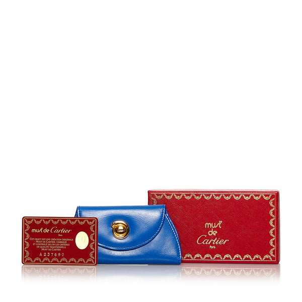 カルティエ マスト キーケース ブルー レザー レディース CARTIER 【中古】