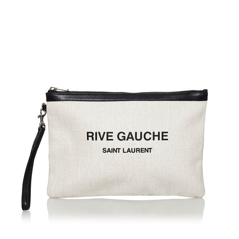 サンローラン リヴゴーシュ クラッチバッグ アイボリー ブラック PVC レザー レディース SAINT LAURENT 【中古】
