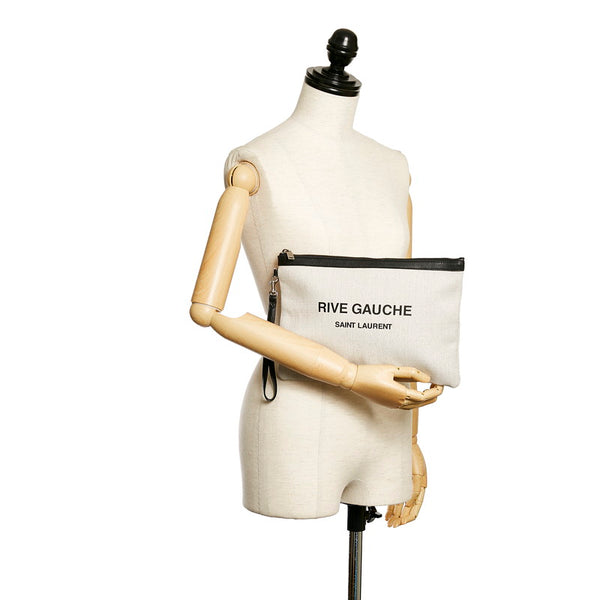 サンローラン リヴゴーシュ クラッチバッグ アイボリー ブラック PVC レザー レディース SAINT LAURENT 【中古】