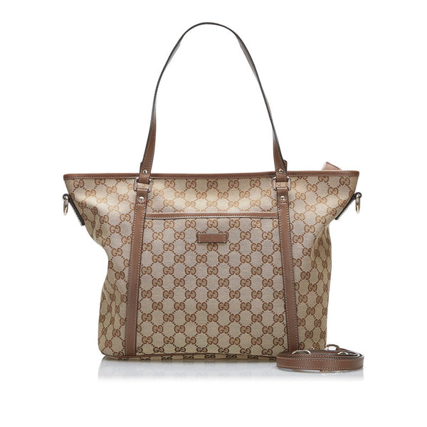 グッチ GGキャンバス トートバッグ ショルダーバッグ 2WAY 388929 ベージュ ブラウン キャンバス レザー レディース GUCCI 【中古】