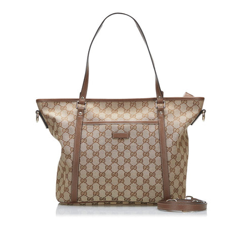 グッチ GGキャンバス トートバッグ ショルダーバッグ 2WAY 388929 ベージュ ブラウン キャンバス レザー レディース GUCCI 【中古】