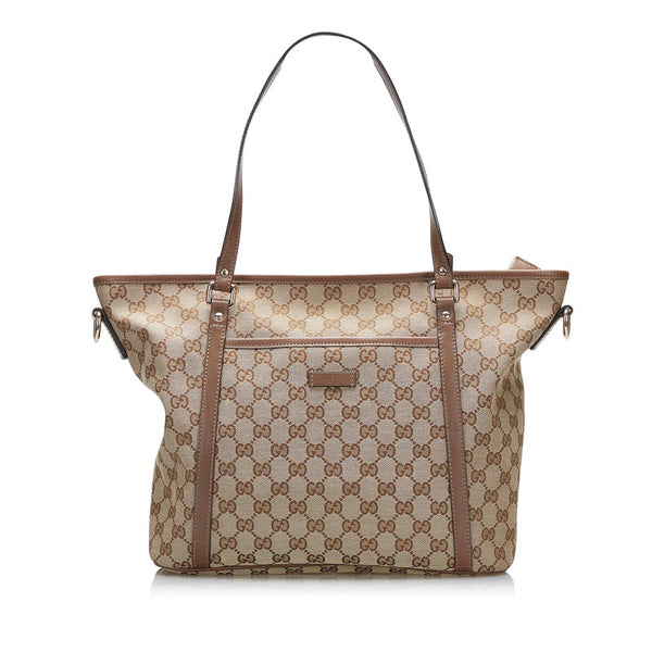 グッチ GGキャンバス トートバッグ ショルダーバッグ 2WAY 388929 ベージュ ブラウン キャンバス レザー レディース GUCCI 【中古】