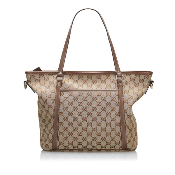 グッチ GGキャンバス トートバッグ ショルダーバッグ 2WAY 388929 ベージュ ブラウン キャンバス レザー レディース GUCCI 【中古】