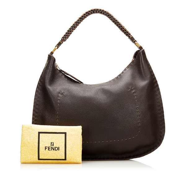 フェンディ セレリア 編み込みハンドル ショルダーバッグ 8BR582 ブラウン レザー レディース FENDI 【中古】