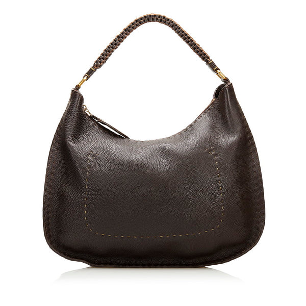 フェンディ セレリア 編み込みハンドル ショルダーバッグ 8BR582 ブラウン レザー レディース FENDI 【中古】