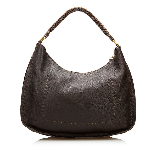 フェンディ セレリア 編み込みハンドル ショルダーバッグ 8BR582 ブラウン レザー レディース FENDI 【中古】