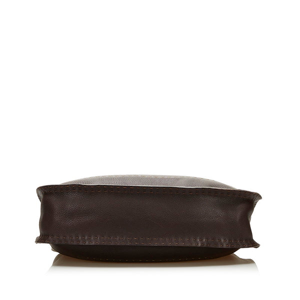 フェンディ セレリア 編み込みハンドル ショルダーバッグ 8BR582 ブラウン レザー レディース FENDI 【中古】