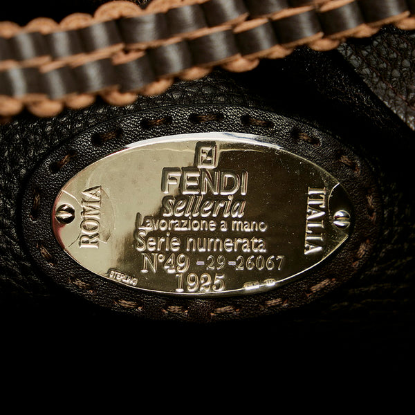 フェンディ セレリア 編み込みハンドル ショルダーバッグ 8BR582 ブラウン レザー レディース FENDI 【中古】