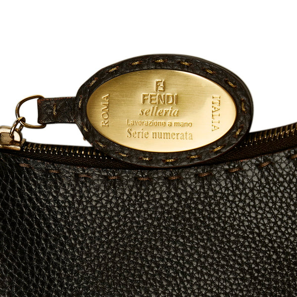 フェンディ セレリア 編み込みハンドル ショルダーバッグ 8BR582 ブラウン レザー レディース FENDI 【中古】