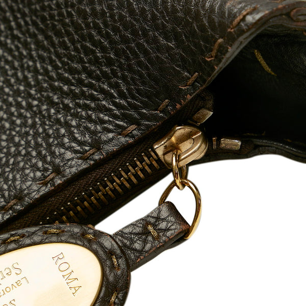 フェンディ セレリア 編み込みハンドル ショルダーバッグ 8BR582 ブラウン レザー レディース FENDI 【中古】