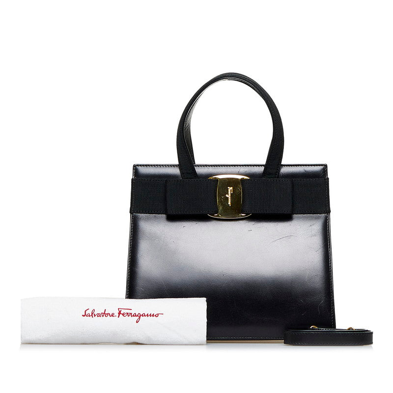 サルヴァトーレフェラガモ ヴァラリボン ハンドバッグ ショルダーバッグ 2WAY BA21 4178 ブラック レザー レディース Salvatore Ferragamo 【中古】