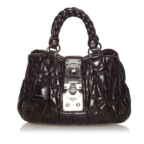 ミュウミュウ マテラッセ ハンドバッグ ブラウン レザー レディース MIUMIU 【中古】