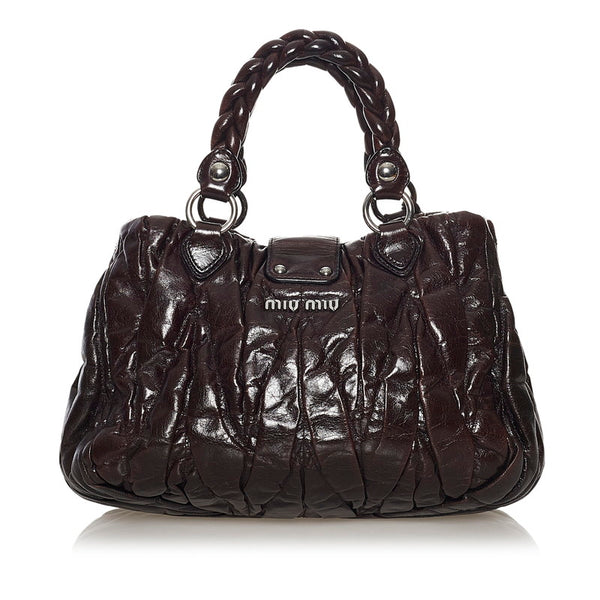 ミュウミュウ マテラッセ ハンドバッグ ブラウン レザー レディース MIUMIU 【中古】