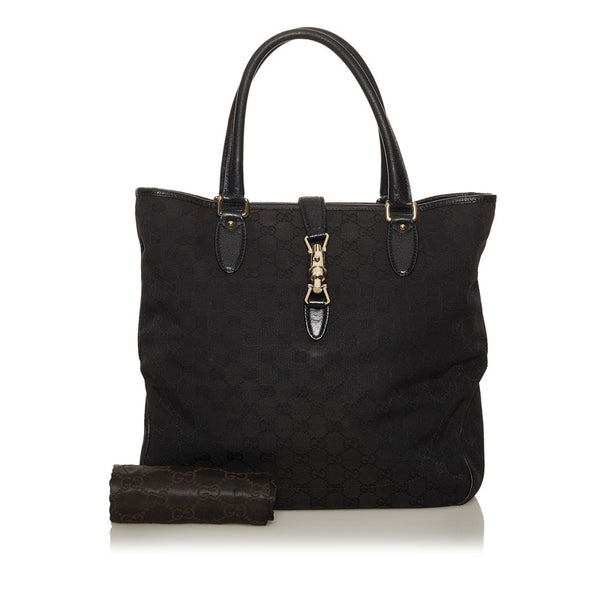 グッチ GGキャンバス ジャッキー ハンドバッグ 145818 ブラック キャンバス レザー レディース GUCCI 【中古】