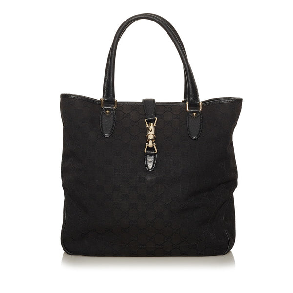 グッチ GGキャンバス ジャッキー ハンドバッグ 145818 ブラック キャンバス レザー レディース GUCCI 【中古】