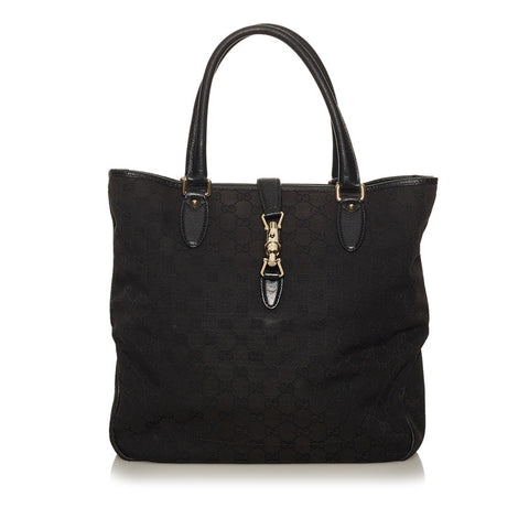 グッチ GGキャンバス ジャッキー ハンドバッグ 145818 ブラック キャンバス レザー レディース GUCCI 【中古】