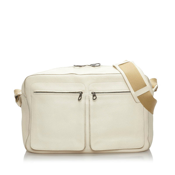 ボッテガヴェネタ 斜め掛け ショルダーバッグ ホワイト レザー キャンバス メンズ BOTTEGAVENETA 【中古】