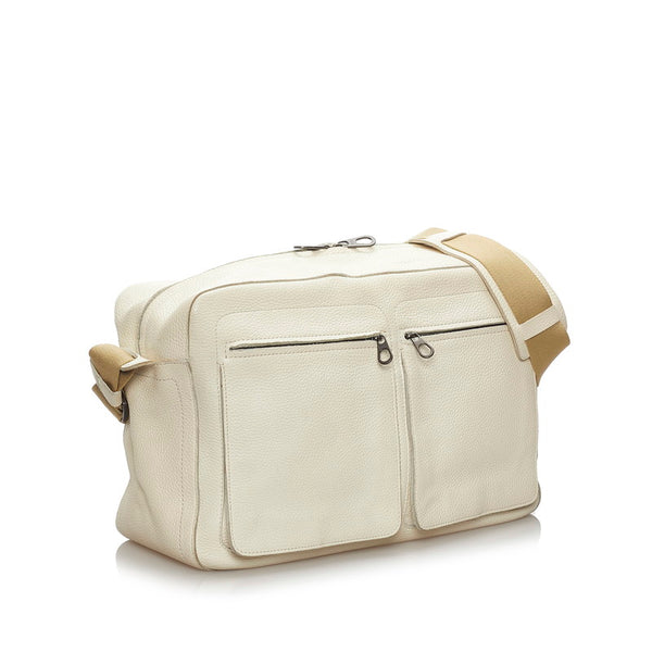 ボッテガヴェネタ 斜め掛け ショルダーバッグ ホワイト レザー キャンバス メンズ BOTTEGAVENETA 【中古】
