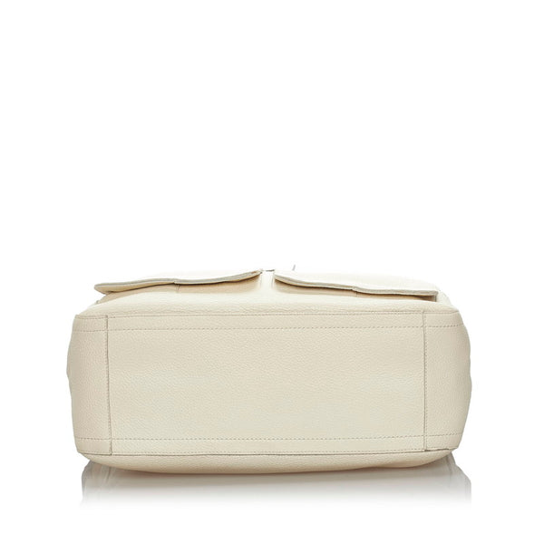 ボッテガヴェネタ 斜め掛け ショルダーバッグ ホワイト レザー キャンバス メンズ BOTTEGAVENETA 【中古】