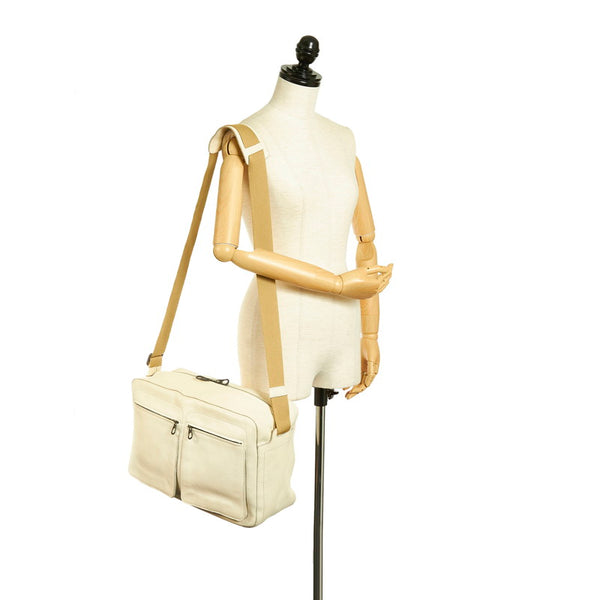 ボッテガヴェネタ 斜め掛け ショルダーバッグ ホワイト レザー キャンバス メンズ BOTTEGAVENETA 【中古】
