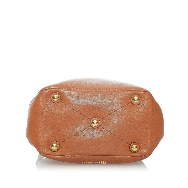 ミュウミュウ ハンドバッグ ショルダーバッグ 2WAY インディゴブルー ブラウン デニム レザー レディース MIUMIU 【中古】