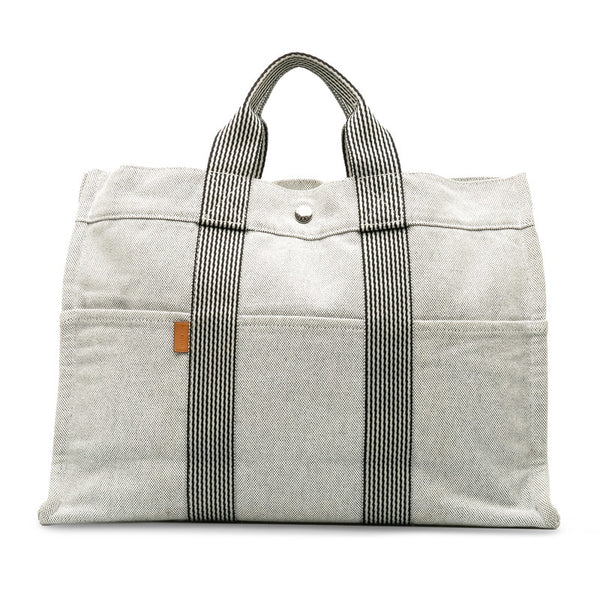 エルメス ニューフールトゥMM ハンドバッグ トートバッグ ホワイト ブラック トワルアッシュ レディース HERMES 【中古】