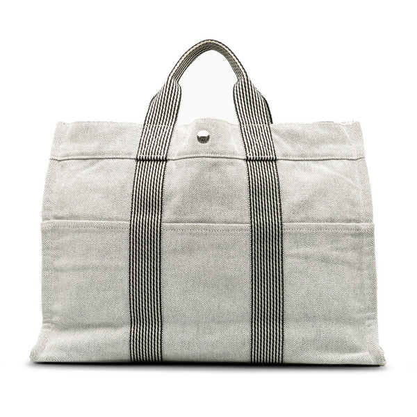 エルメス ニューフールトゥMM ハンドバッグ トートバッグ ホワイト ブラック トワルアッシュ レディース HERMES 【中古】