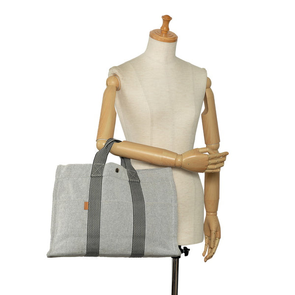 エルメス ニューフールトゥMM ハンドバッグ トートバッグ ホワイト ブラック トワルアッシュ レディース HERMES 【中古】