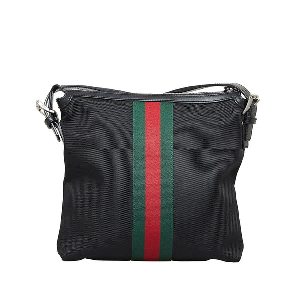 グッチ シェリーライン 斜め掛け ショルダーバッグ 387111 ブラック キャンバス レザー レディース GUCCI 【中古】