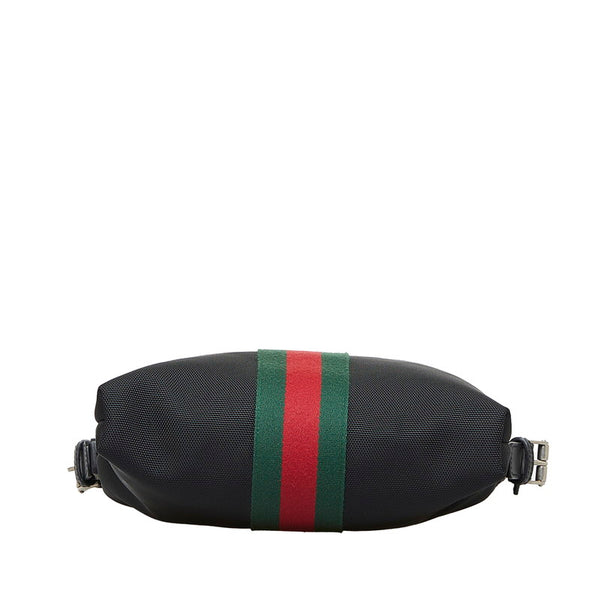 グッチ シェリーライン 斜め掛け ショルダーバッグ 387111 ブラック キャンバス レザー レディース GUCCI 【中古】