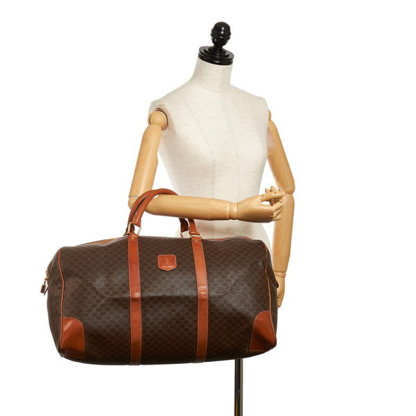 セリーヌ マカダム ボストンバッグ ブラウン PVC レザー レディース CELINE 【中古】