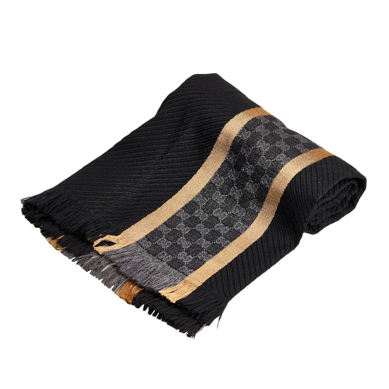 グッチ GGパターン マフラー ブラック ゴールド  ウール シルク メンズ GUCCI 【中古】