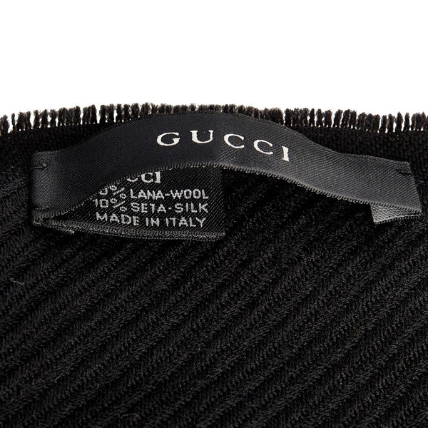 グッチ GGパターン マフラー ブラック ゴールド  ウール シルク メンズ GUCCI 【中古】