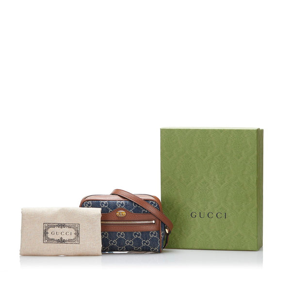 グッチ GGジャガード オフディア 斜め掛け ショルダーバッグ 517350 ブルー ブラウン レザー デニム レディース GUCCI 【中古】