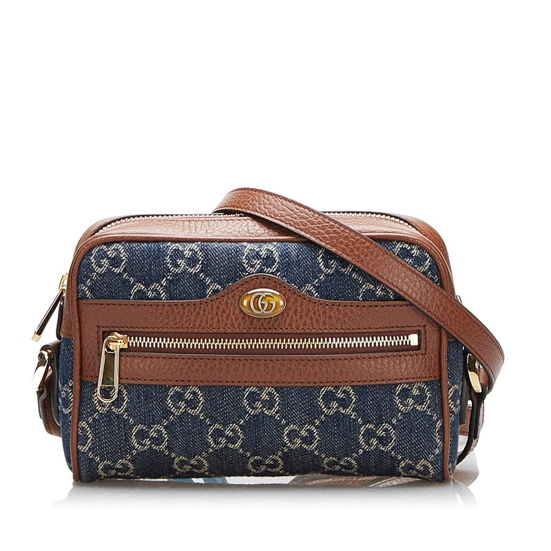 グッチ GGジャガード オフディア 斜め掛け ショルダーバッグ 517350 ブルー ブラウン レザー デニム レディース GUCCI 【中古】