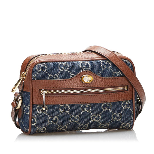グッチ GGジャガード オフディア 斜め掛け ショルダーバッグ 517350 ブルー ブラウン レザー デニム レディース GUCCI 【中古】
