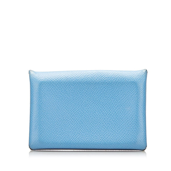 エルメス カルヴィ 二つ折り カードケース 名刺入れ ブルージーン ヴォーエプソン レディース HERMES 【中古】